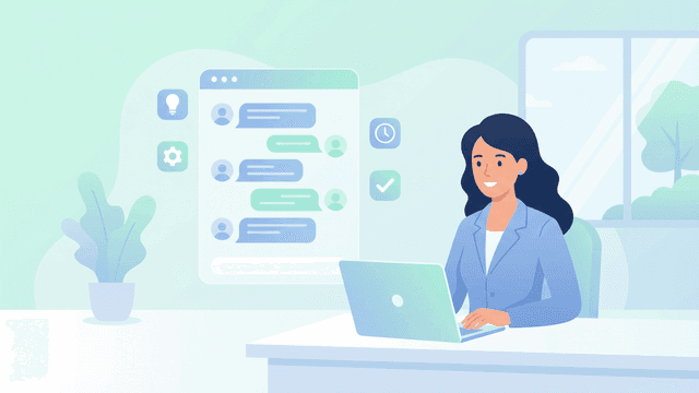 AI Chatbot for Business -- Customer service agent with chat interface and business icons