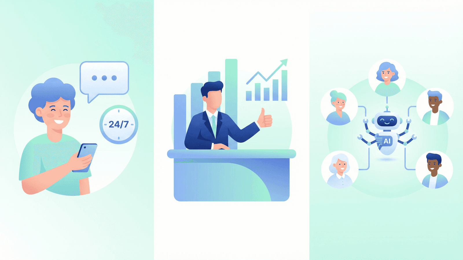 Benefits of an AI Chatbot -- 24/7 availability, efficiency gains, and simultaneous customer support